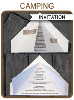 Printable Camping Tent Invitation Template - Camping Birthday Party Theme Invite