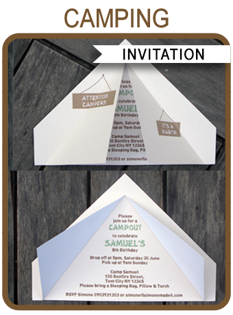 Printable Camping Tent Invitation Template - Camping Birthday Party Theme Invite
