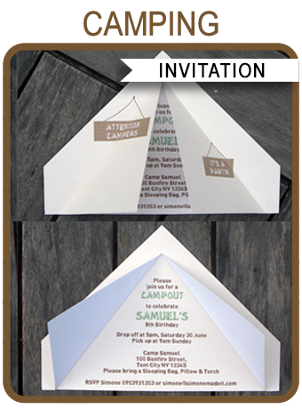 Printable Camping Tent Invitation Template - Camping Birthday Party Theme Invite