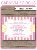 Carnival Party Invitations | Circus Party | Pink and Yellow | Birthday Party | Editable DIY Theme Template | INSTANT DOWNLOAD $7.50 via SIMONEmadeit.com
