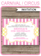 Carnival Party Invitations | Circus Party | Pink and Yellow | Birthday Party | Editable DIY Theme Template | INSTANT DOWNLOAD $7.50 via SIMONEmadeit.com