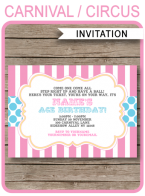 Printable Carnival Birthday Party Invitations Template