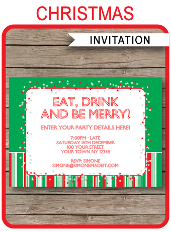 Printable Christmas Party Invitations Template - red/green