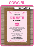 Printable Cowgirl Party Invitations Template