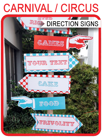 Red Aqua Printable Carnival Signs - Direction Arrows