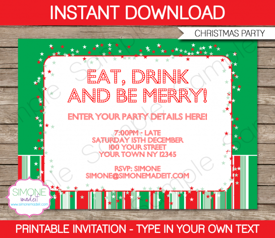 Christmas Party Invitations Template | Printable Xmas Invite | Holiday ...