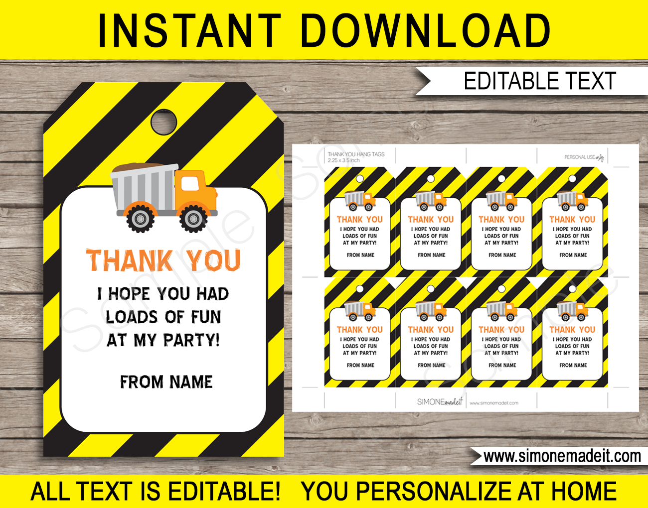 Construction Party Favor Tags Template Printable Thank You Tags