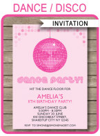 Printable Dance Disco Party Invitations Template
