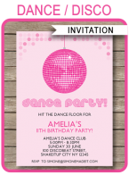 Printable Dance Disco Party Invitations Template