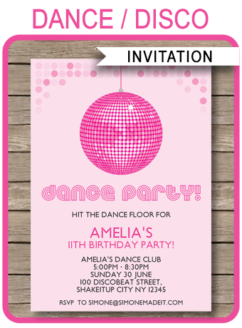 Printable Dance Disco Party Invitations Template