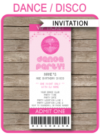Printable Dance Party Ticket Invitations Template