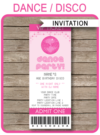 Dance Party Ticket Invitations | Birthday Party