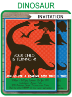 Dinosaur Birthday Party Invitations Template – green, blue & orange