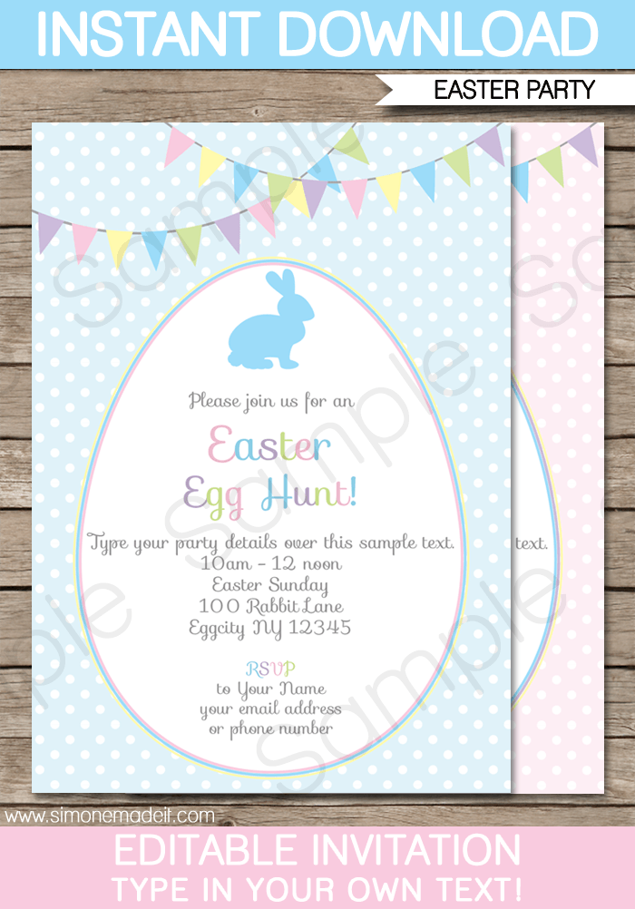 Easter Party Invitations | Easter Egg Hunt | Easter Brunch | Editable DIY Theme Template | INSTANT DOWNLOAD $5.00 via SIMONEmadeit.com