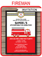 Printable Fireman Party Invitations Template