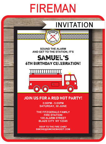 Printable Fireman Party Invitations Template