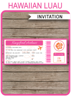 Hawaiian Luau Boarding Pass Invitations Template