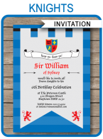 Printable Medieval Knights Party Invitations Template