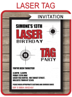 Laser Tag Party Invitations Template – red/black