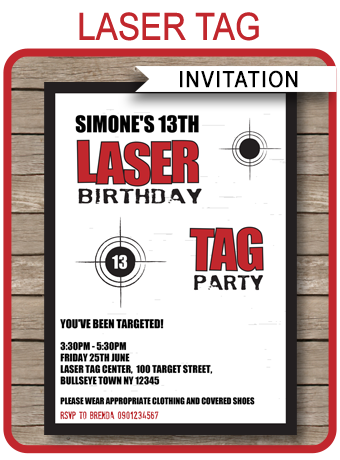 Printable Laser Tag Party Invitations Template