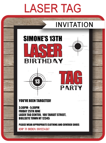 Printable Laser Tag Party Invitations Template