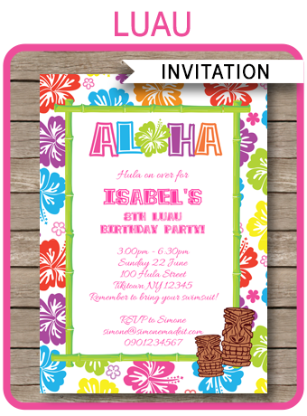 Printable Luau Party Invitations Template