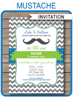 Printable Mustache Birthday Party Invitations Template