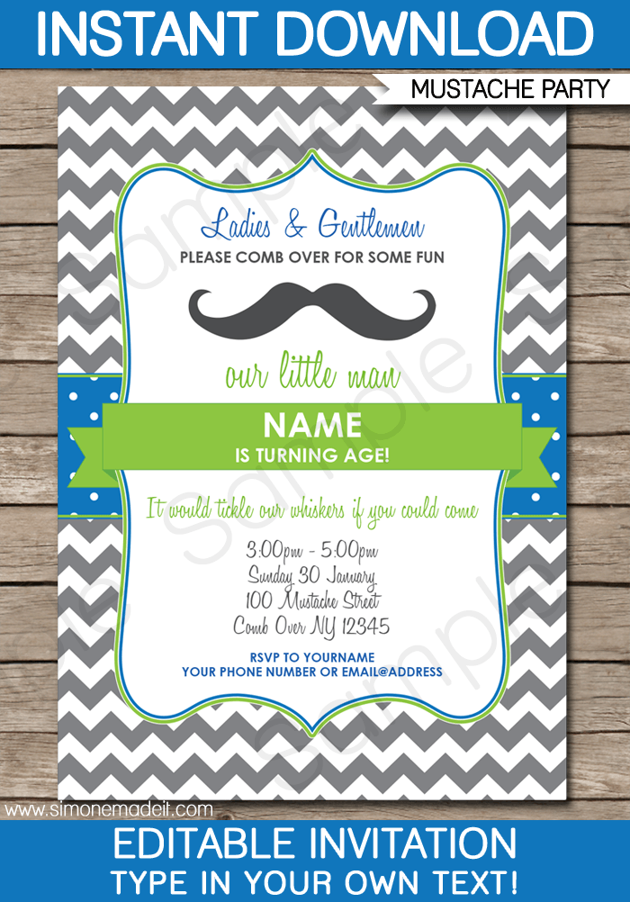 Mustache Party Invitations Template | Printable Little Man Birthday Invite