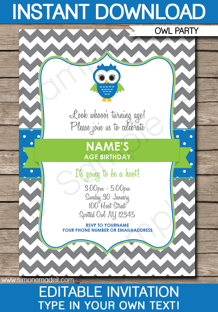 Owl Birthday Party Invitations Template