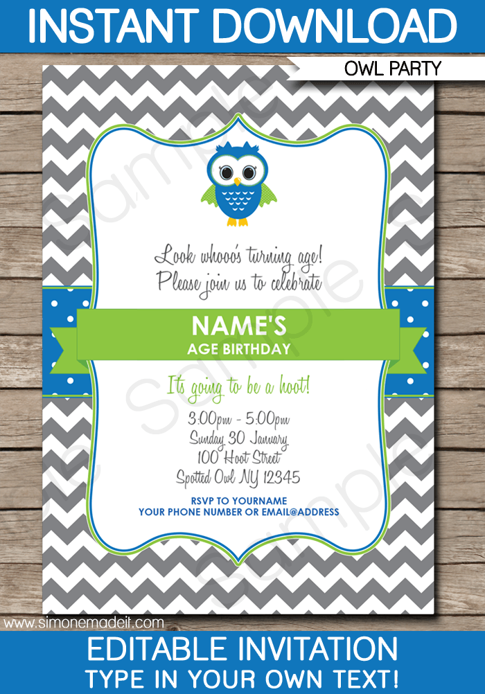 Owl Birthday Party Invitations | Blue | Editable DIY Theme Template | INSTANT DOWNLOAD $7.50 via SIMONEmadeit.com