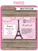 Printable Postcard to Paris Party Invitations Template