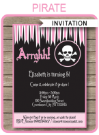 Pirate Girl Party Invitations Template – pink & black