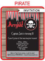 Pirate Party Invitations Template – red & black