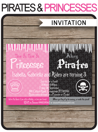 Printable Pirates & Princesses Party Invitations Template