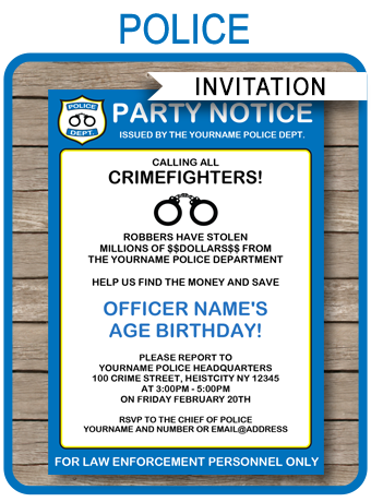Police Party Invitations Template | Birthday Party