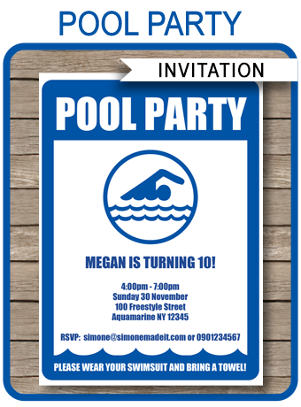 Printable Pool Party Invitations Template