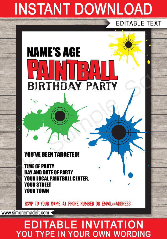 Paintball Party Invitations | Birthday Party | Editable DIY Theme Template | INSTANT DOWNLOAD $7.50 via SIMONEmadeit.com