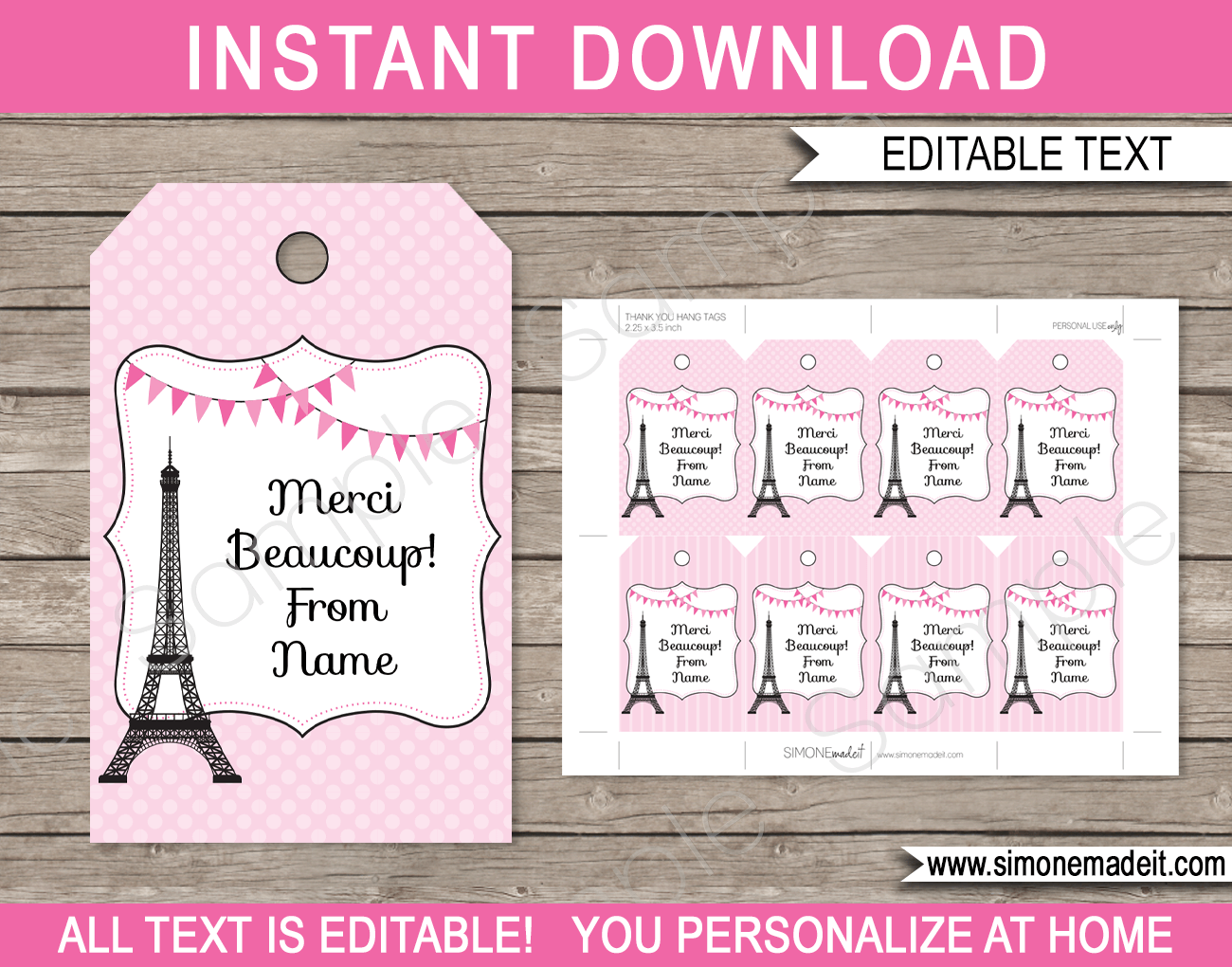 Paris Party Favor Tags | Thank You Tags | Birthday Party | DIY Theme Template | via SIMONEmadeit.com