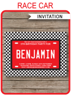 Race Car Party Invitations Template – red