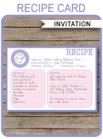 Printable Recipe Card Cooking Party Invitations Template