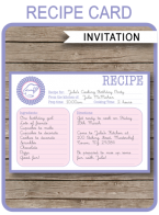 Cooking Recipe Card Invitations Template