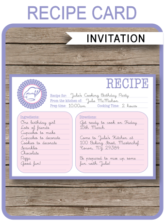 Cooking Recipe Card Invitations Template | Birthday Party - 340 x 460 png 167kB