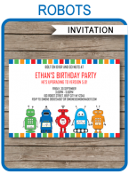 Printable Robots Party Invitations Template
