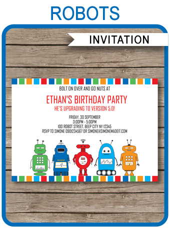 Printable Robots Party Invitations Template