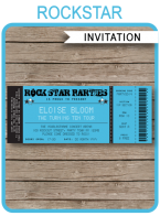 Rockstar Birthday Party Ticket Invitation Template – blue