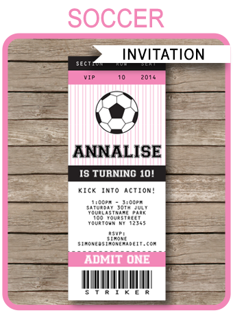 Soccer Ticket Invitations | Birthday Party | Template