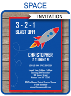 Space Rocket Party Invitations Template