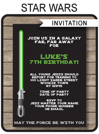 Printable Star Wars Party Invitations Template | Birthday Party Invites Lightsaber | Choice of Green, Red & Blue | DIY Editable Text | INSTANT DOWNLOAD $7.50 via SIMONEmadeit.com