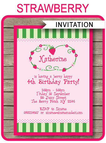 Printable Strawberry Shortcake Party Invitations Template | Birthday Party | DIY Editable Text | INSTANT DOWNLOAD $7.50 via SIMONEmadeit.com