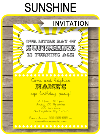 Printable Sunshine Party Invitations | You Are My Sunshine | Birthday Party | Editable DIY Theme Template | INSTANT DOWNLOAD $7.50 via SIMONEmadeit.com